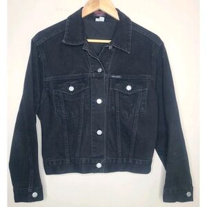Vtg‎ Guess Jeans 80s 90s Y2K Cropped Black Jean Jacket Trucker Women's Denim S